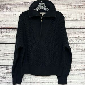 Nili Lotan for Target Cable Knit Sweater 1/2 Zip Womens M Black Cotton Blend